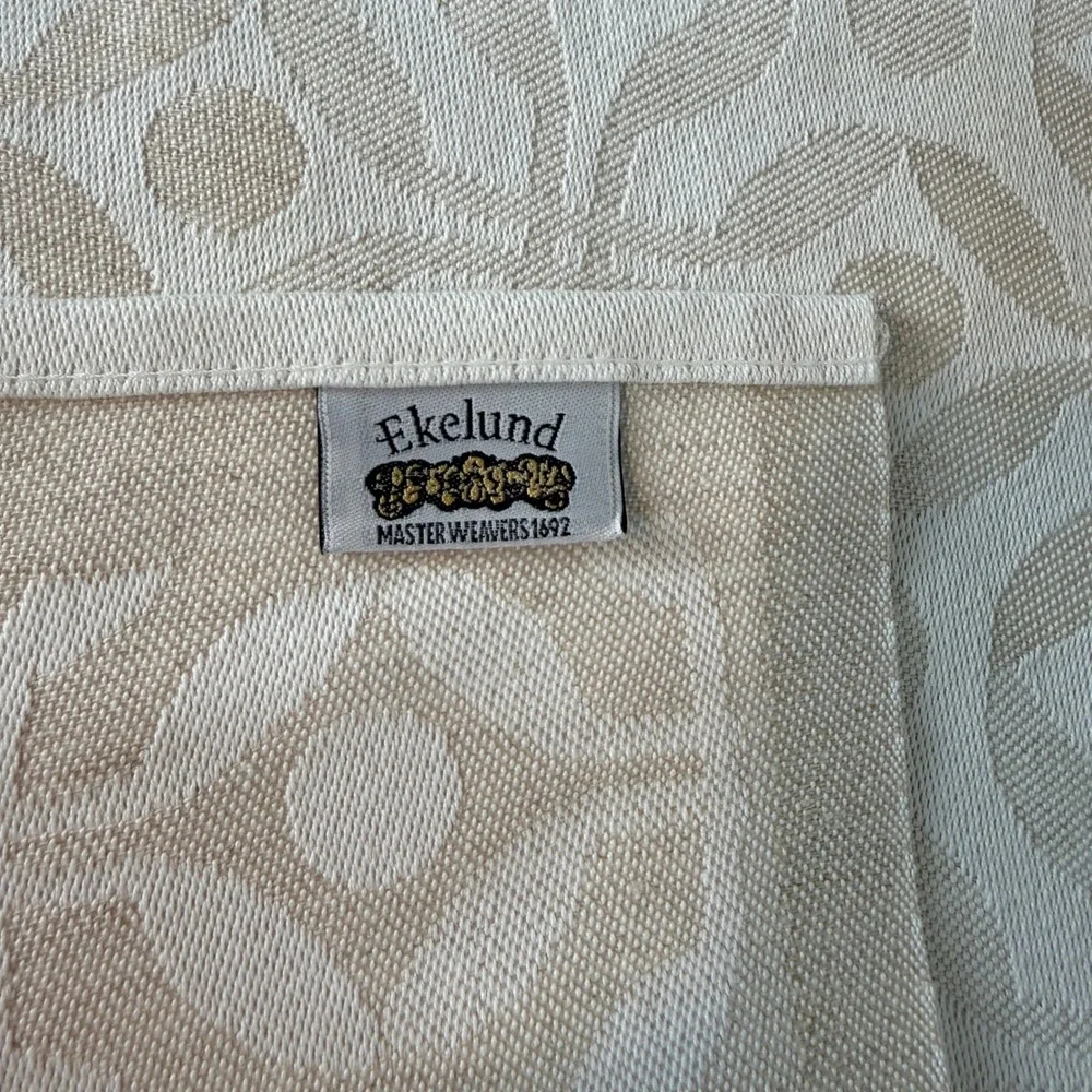 Ekelund Table Runner 14x52 Beige Geometric Master Weavers Swedish Cotton